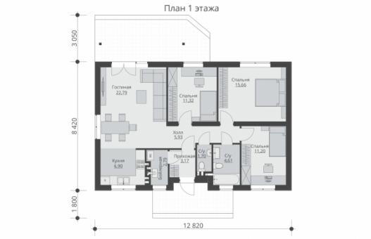 Проект одноэтажного дома для узкого участка